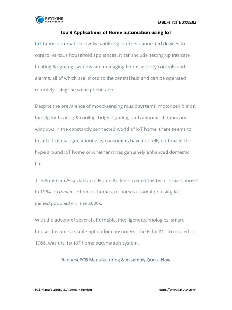 Top 9 Applications Of Home Automation Using IoT | PDF | Internet Of ...