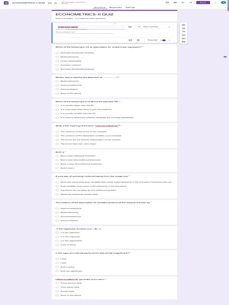 Econometrics-Ii Quiz | PDF | Errors And Residuals | Multicollinearity