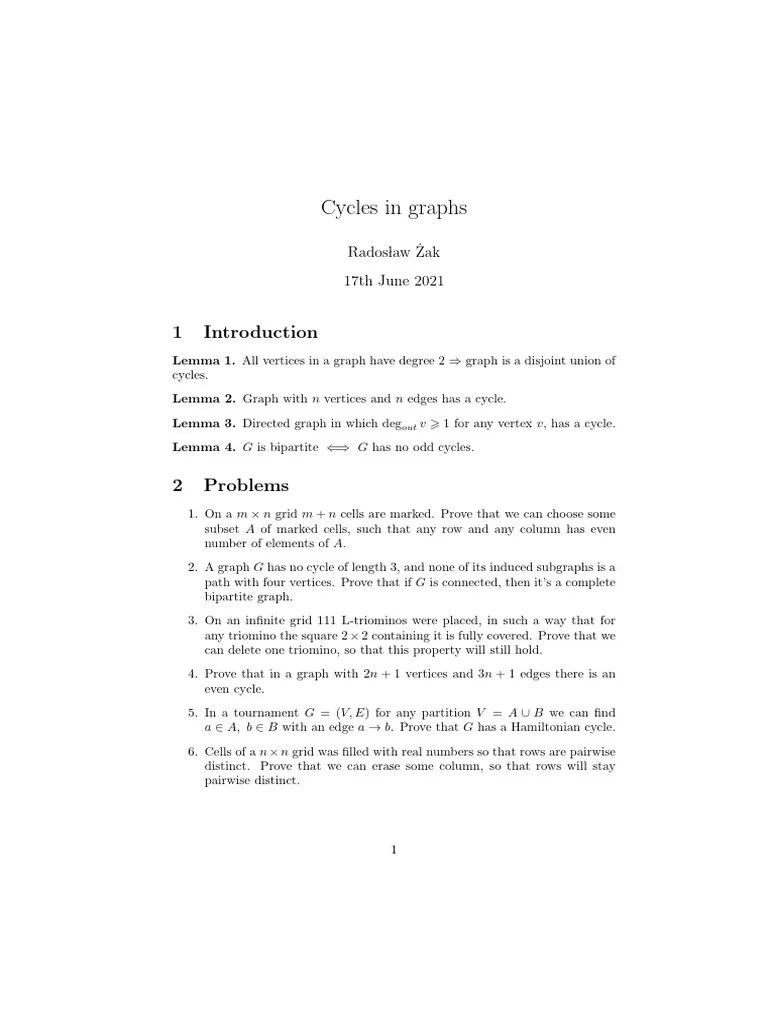 Cycles In Graphs | PDF | Mathematics | Mathematical Concepts