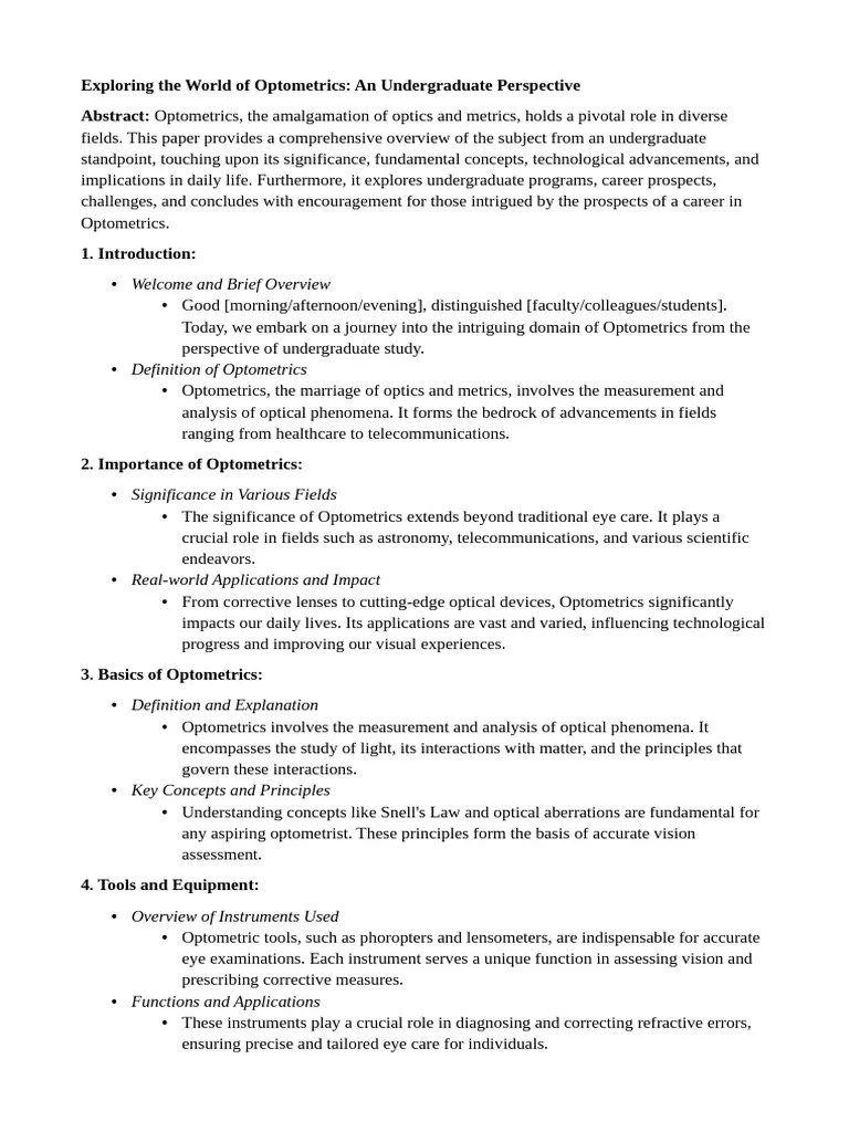 Optometrics Introduction | PDF | Optometry | Optics