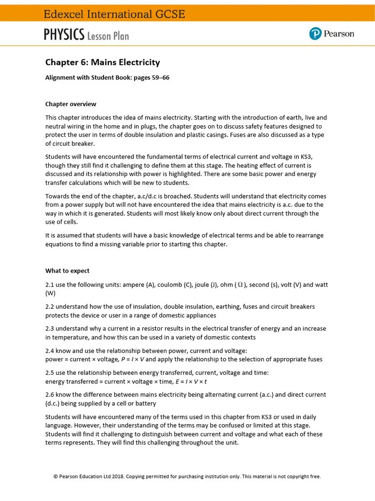 IGCSE - Physics - Lesson Plan 6 - Electricity | PDF | Ac Power Plugs ...