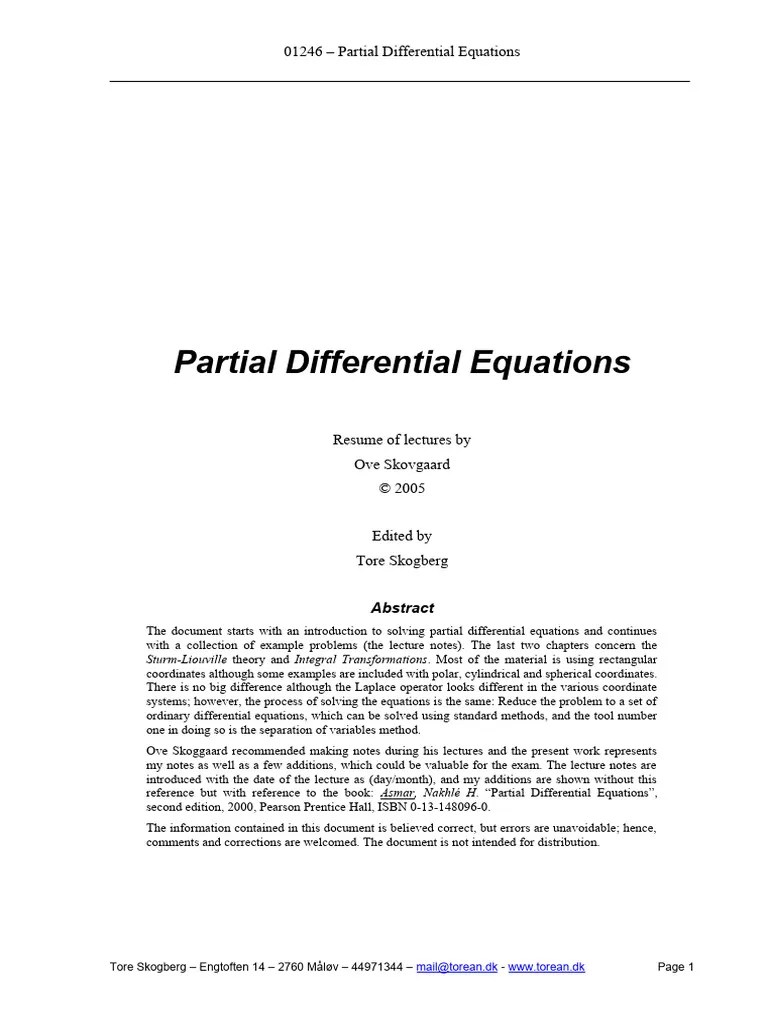 Compendium Pde | PDF | Ordinary Differential Equation | Partial ...