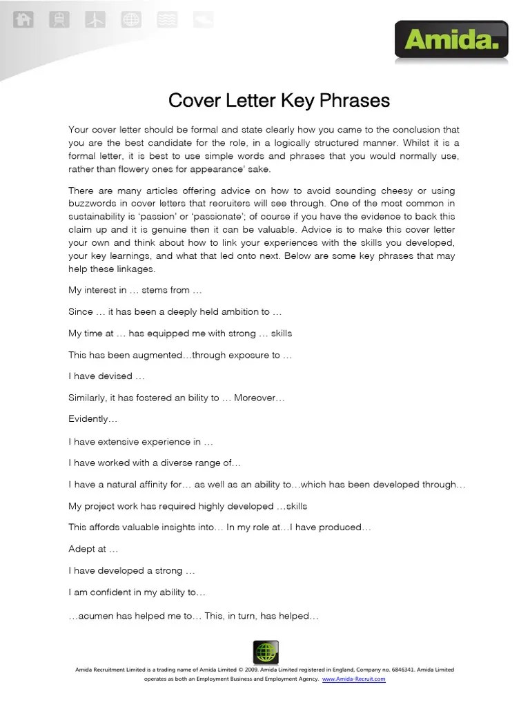 Cover Letter Key Phrases | PDF | Cognition | Intelligence
