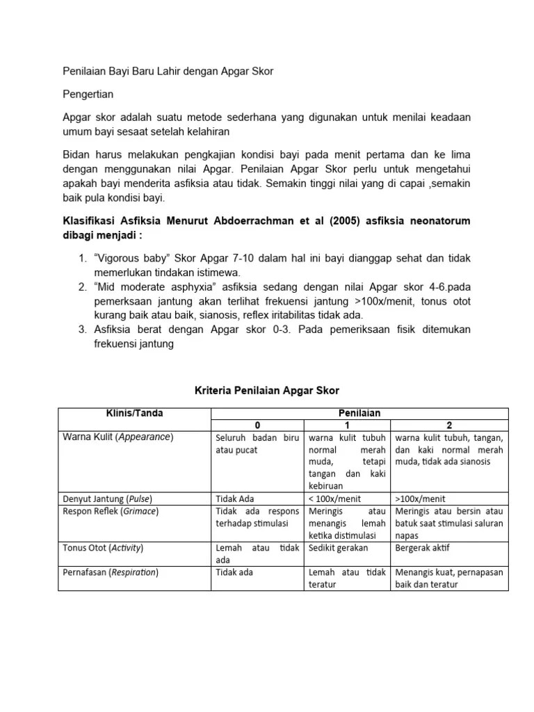 Penilaian Bayi Baru Lahir Dengan Apgar Skor | PDF