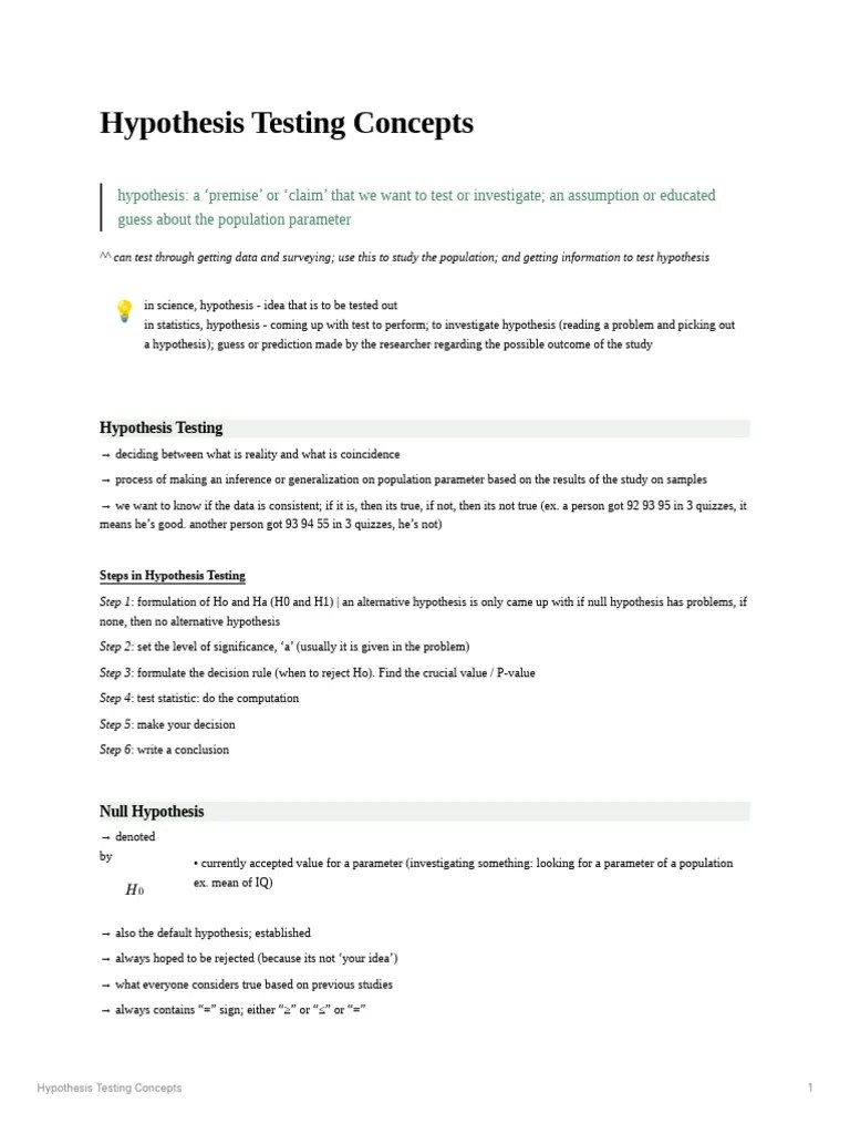 Hypothesis Testing Concepts | PDF | Statistical Hypothesis Testing ...