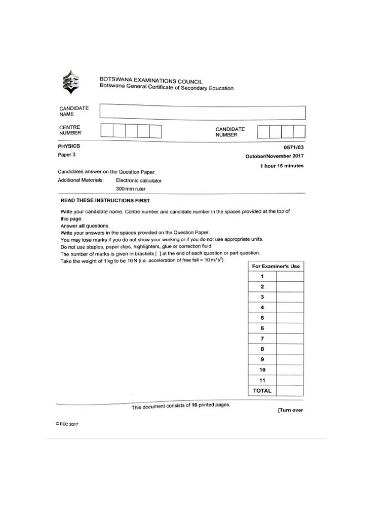 Bgcse Physics 2017 Paper 3 | PDF