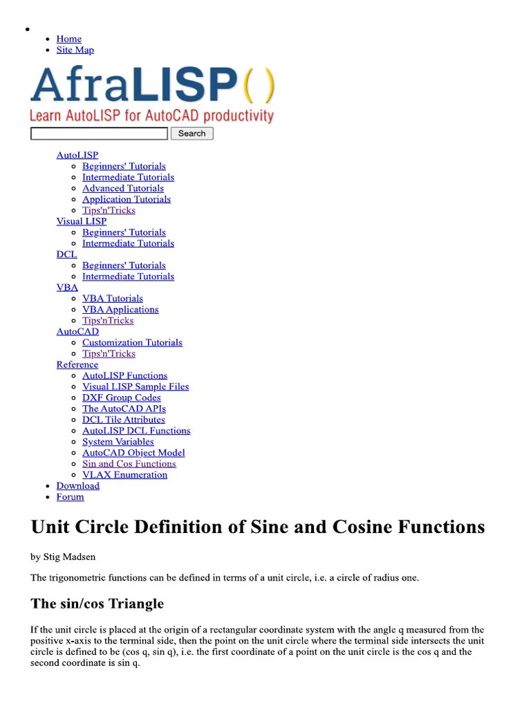 Unit Circle Definition Of Sine And Cosine Functions | PDF
