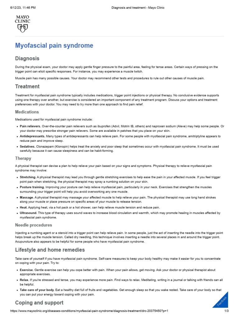 Myofascial Pain Syndrome - Diagnosis And Treatment - Mayo Clinic | PDF ...