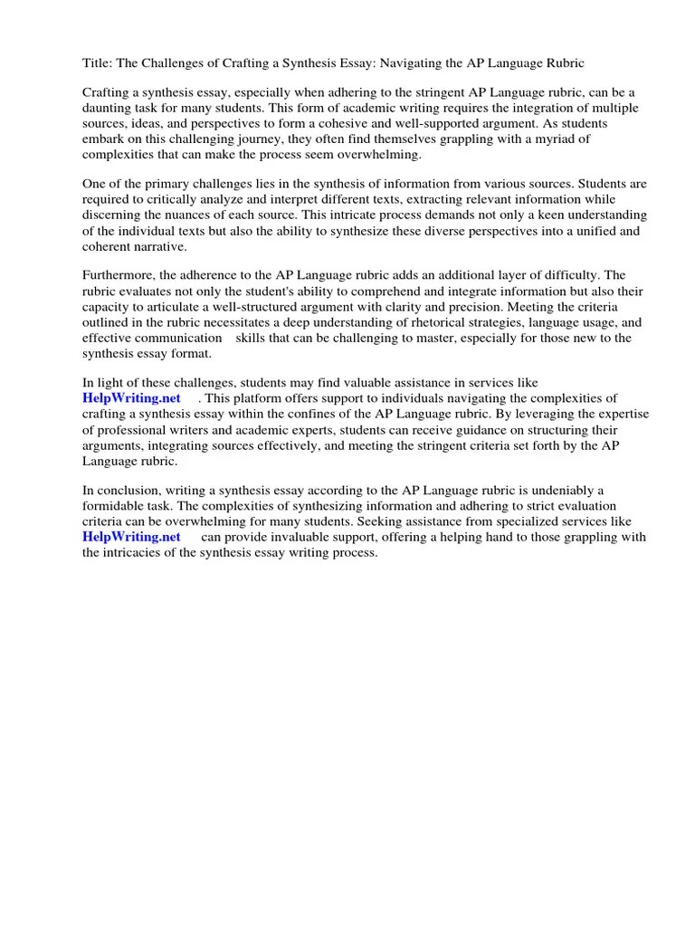 Synthesis Essay AP Language Rubric | PDF | Rubric (Academic) | Essays