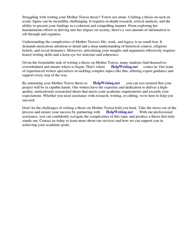 Mother Teresa Thesis | PDF | Mother Teresa