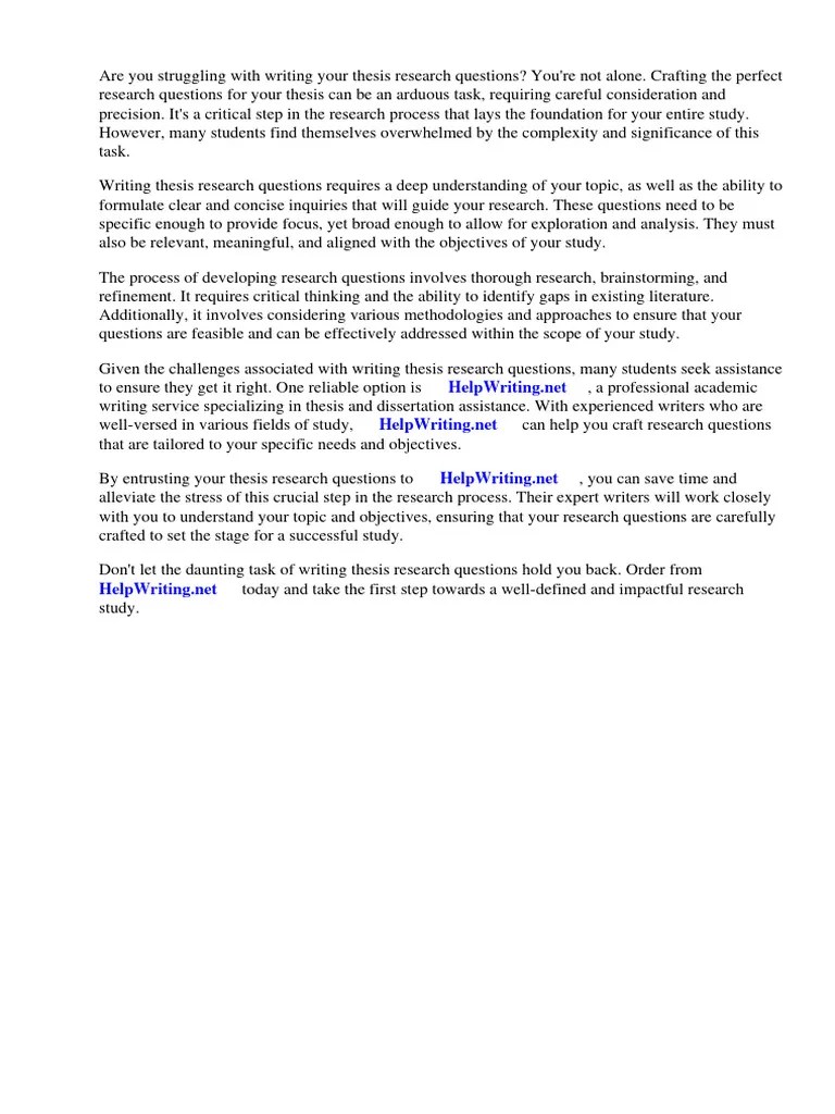 How To Write Thesis Research Questions | PDF