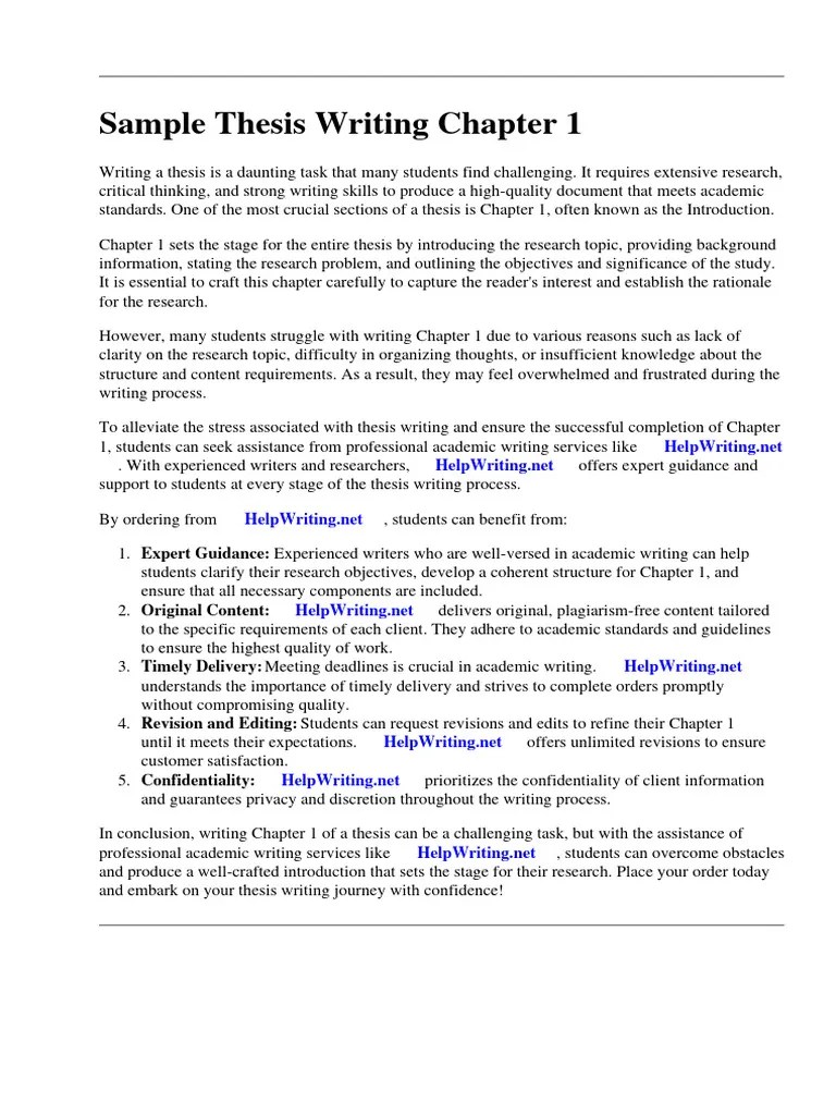 Sample Thesis Writing Chapter 1 | PDF | Thesis | Methodology