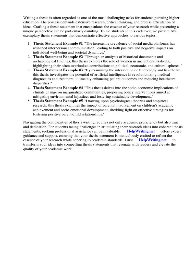 5 Thesis Statements Examples | PDF | Essays | Thesis