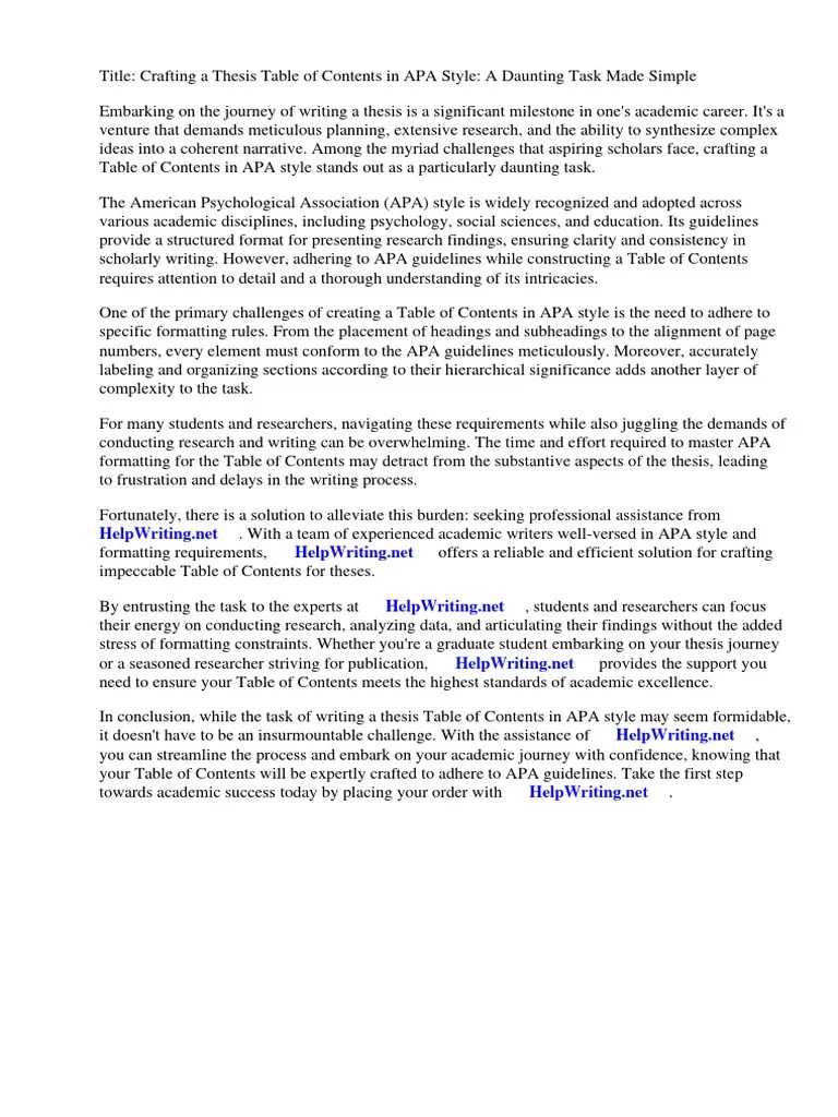 Thesis Table Of Contents Apa Style | PDF | Apa Style | Thesis