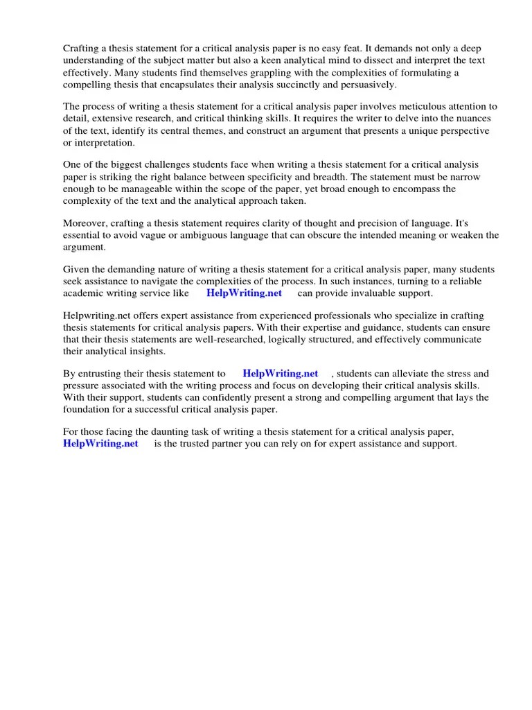Thesis Statement For Critical Analysis Paper | PDF | Essays | Critical ...