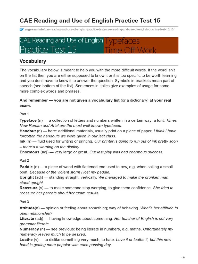 Engexam - Info-CAE Reading And Use Of English Practice Test 15 | PDF
