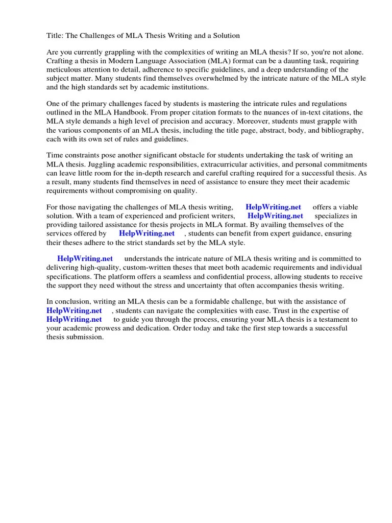 Mla Thesis Writing | PDF | Thesis | Citation