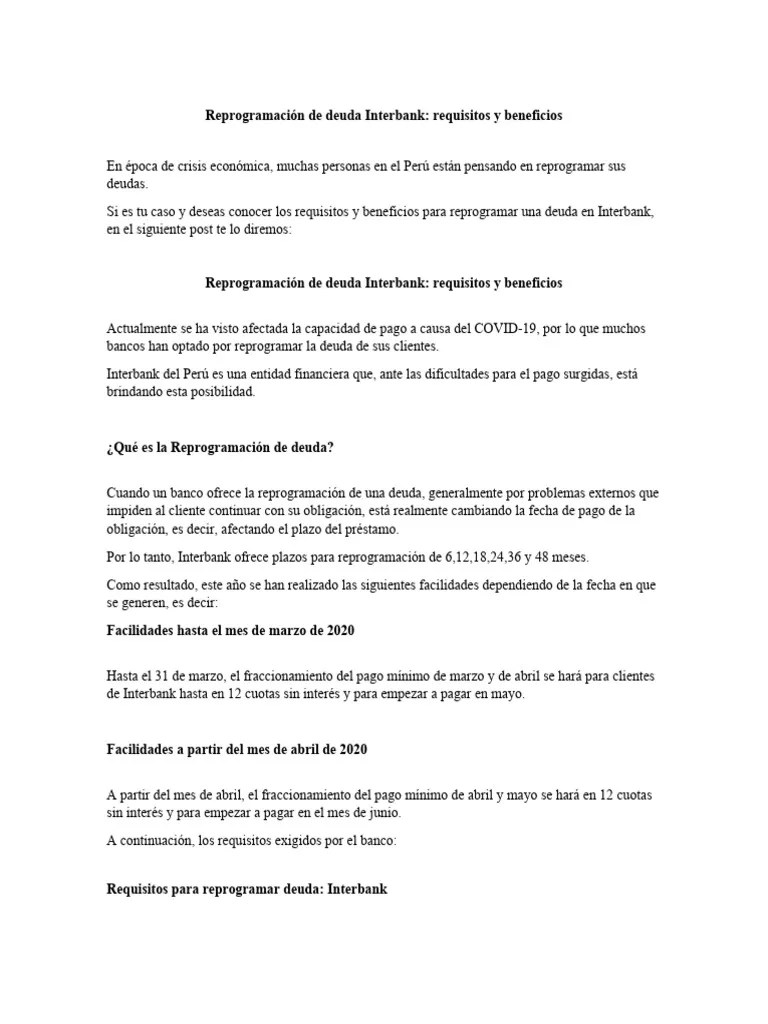 Reprogramación De Deuda Interbank | PDF