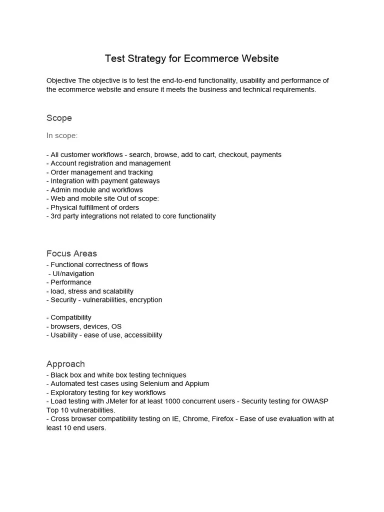 Test Strategy For Ecommerce Website | PDF