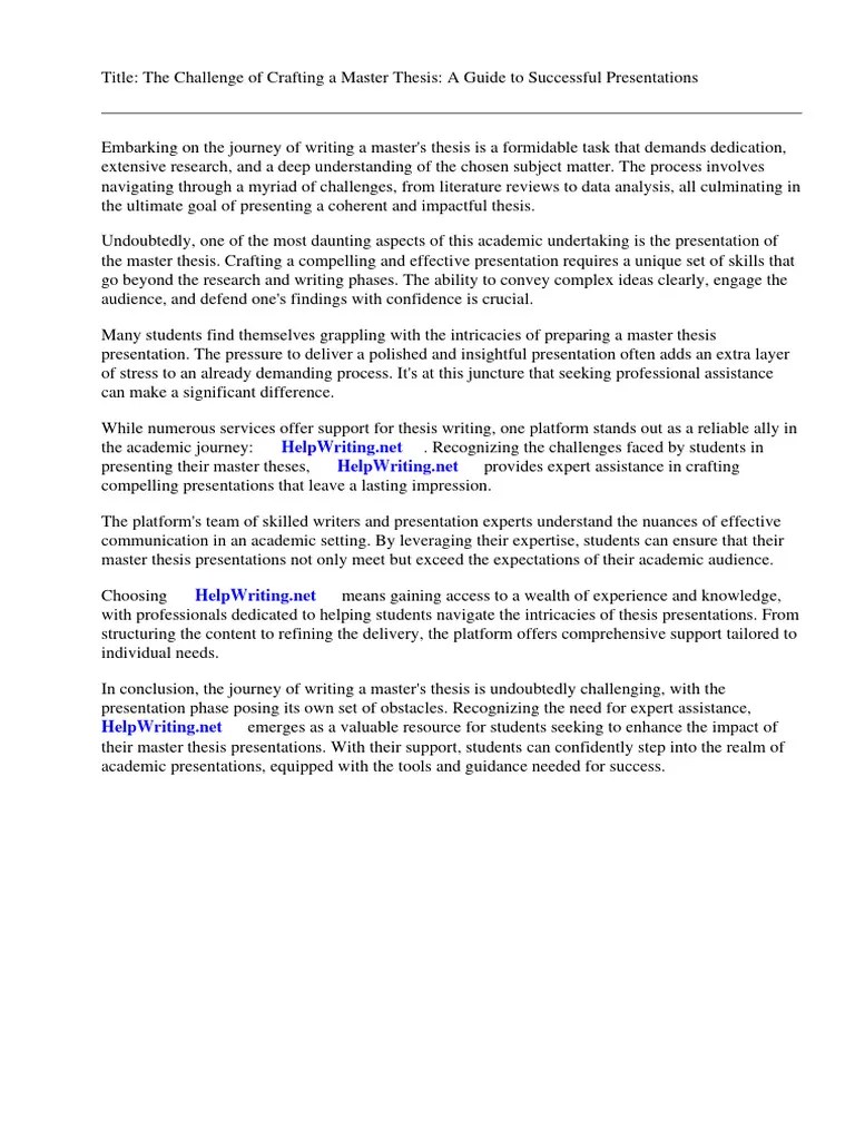 How To Make Master Thesis Presentation | PDF