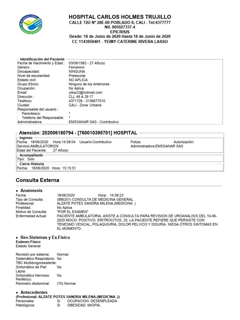 Yeimi Rivera - HC | PDF | Enfermedades Y Trastornos | Causas De La Muerte