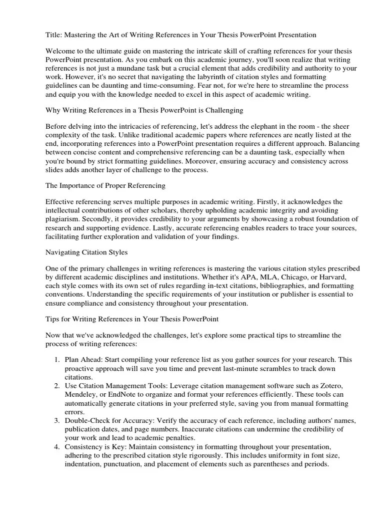 How To Write References In Thesis | PDF | Citation | Thesis