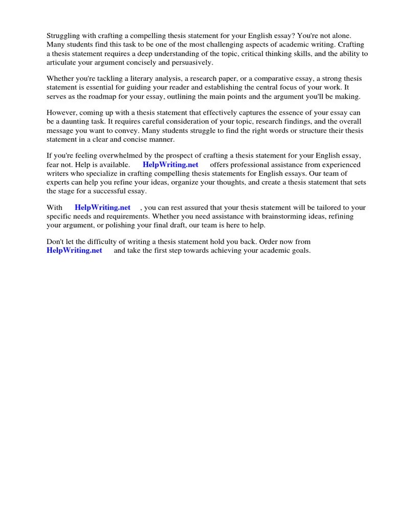 Examples Of Thesis Statements For English Essays | PDF | Essays | Thesis