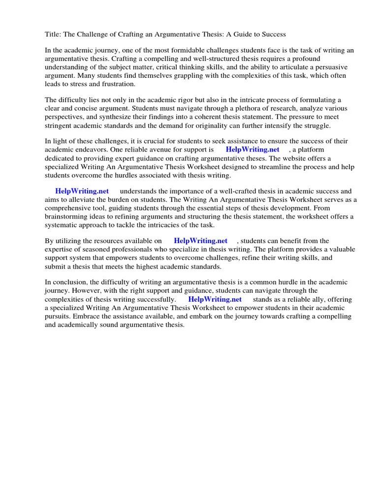 Writing An Argumentative Thesis Worksheet | PDF | Essays | Critical Thinking