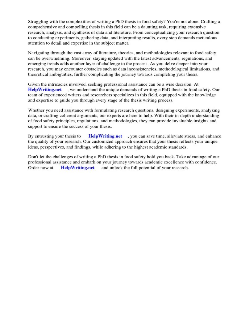PHD Thesis In Food Safety | PDF