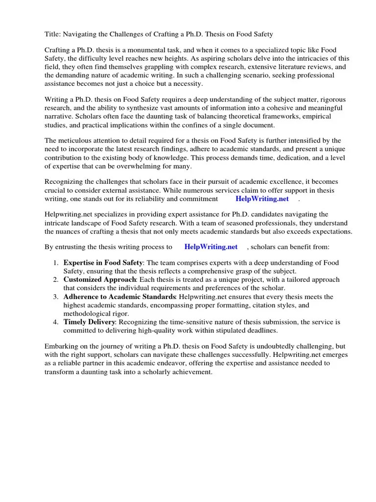 PHD Thesis Food Safety | PDF