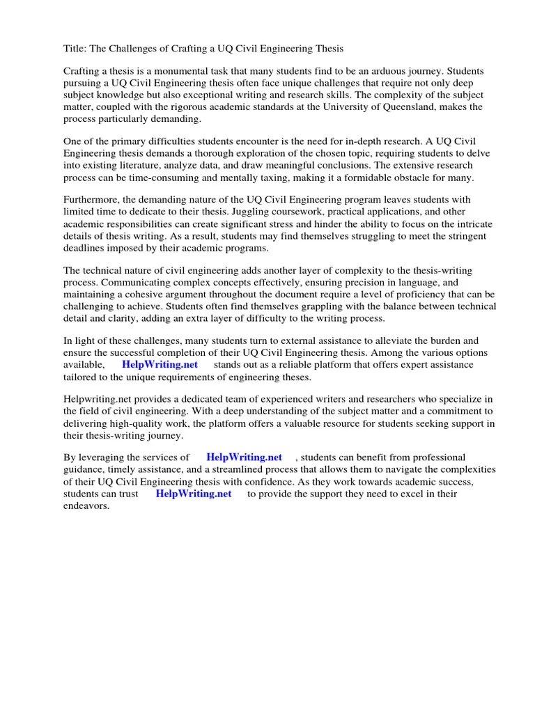 Uq Civil Engineering Thesis | PDF | Thesis | Doctor Of Philosophy