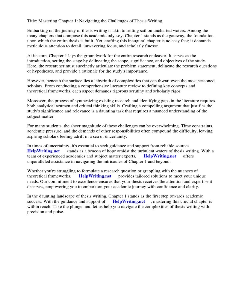 Chapter 1 Thesis Writing | Download Free PDF | Thesis | Cognition