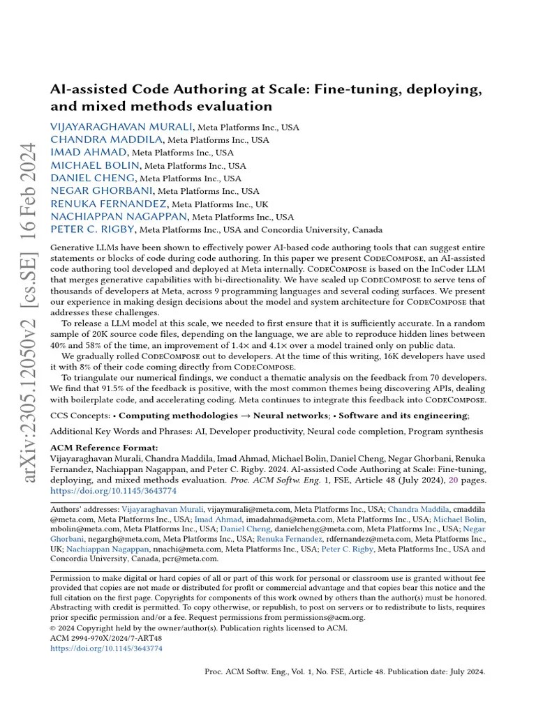 AI-Assisted Code Authoring At Scale Fine-Tuning, Deploying | PDF ...