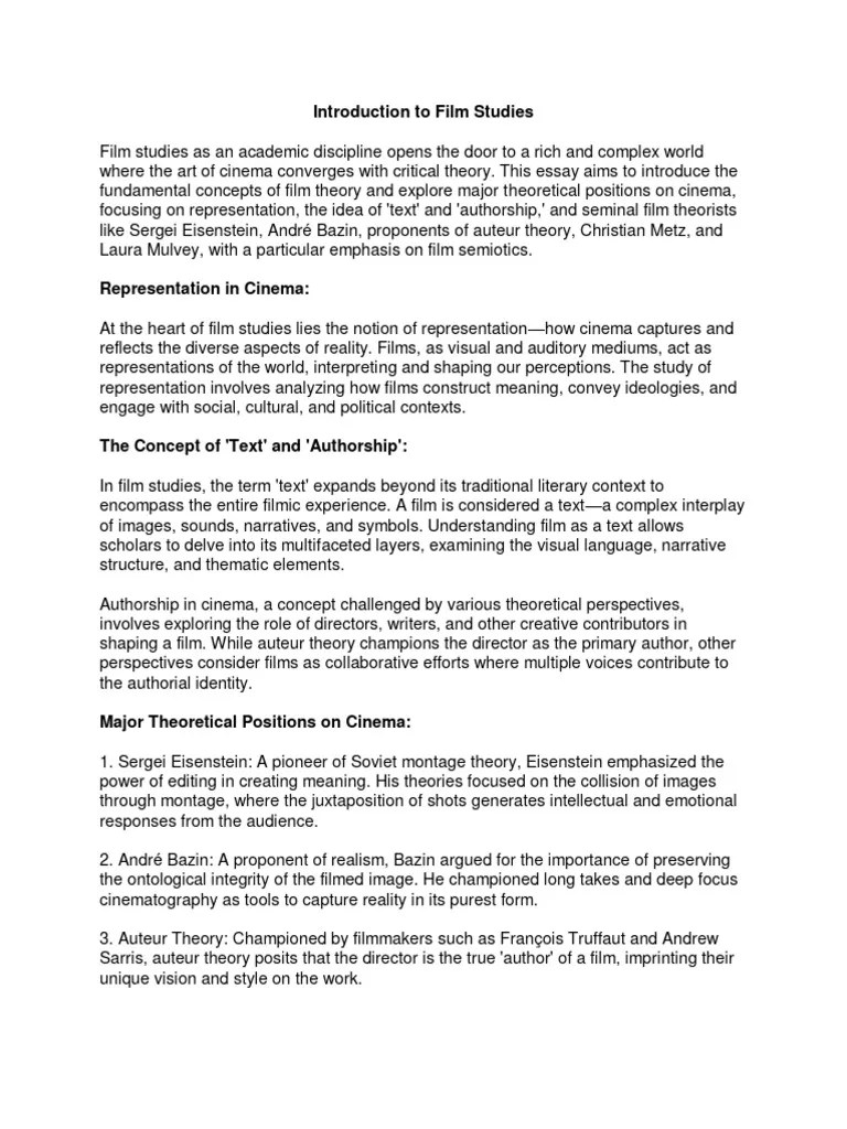 Introduction To Film Studies. | PDF | Film Theory | Human Communication