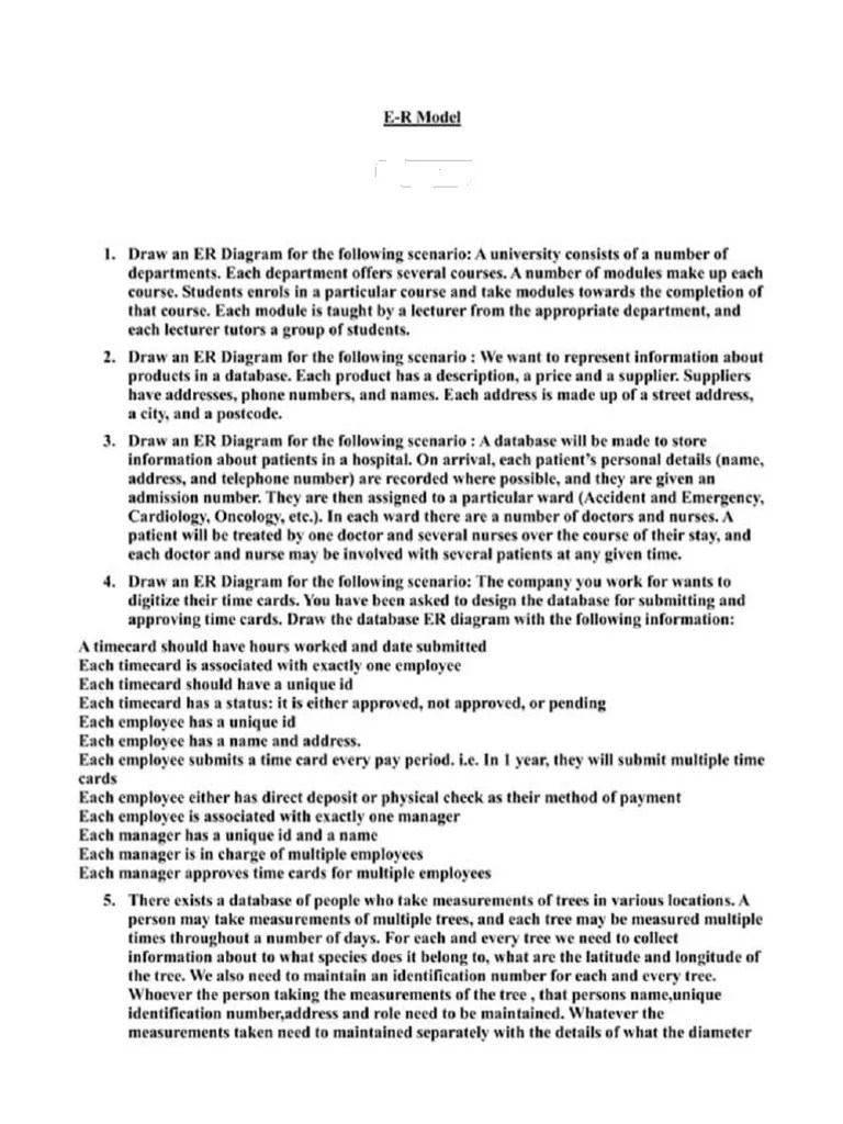 Entity-relationship-er-model-questions DBMS Assignment | PDF