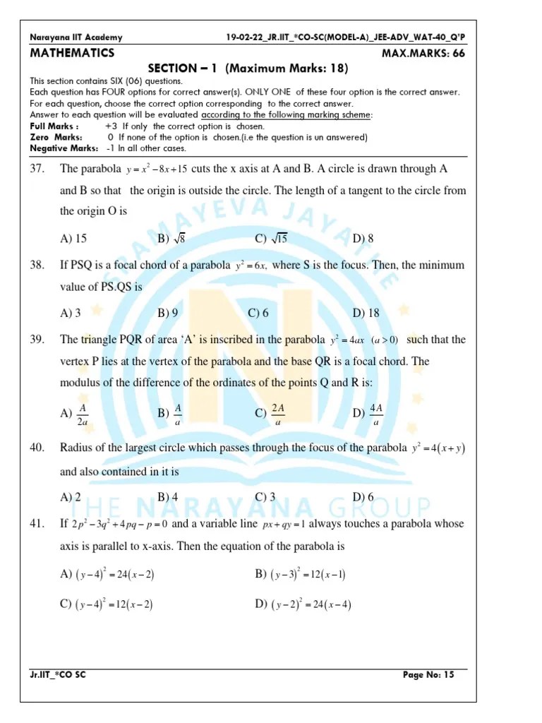 Parabola Npyq1 | PDF | Mathematics | Algebraic Geometry