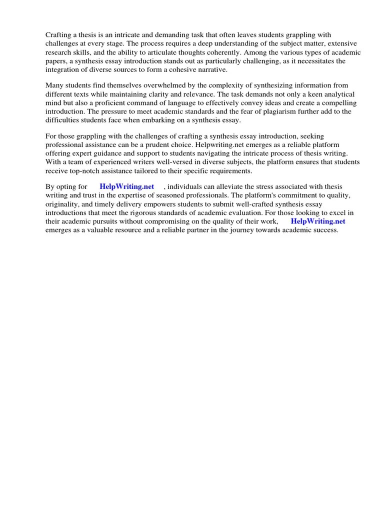 Synthesis Essay Example Introduction | Download Free PDF | Essays | Thesis