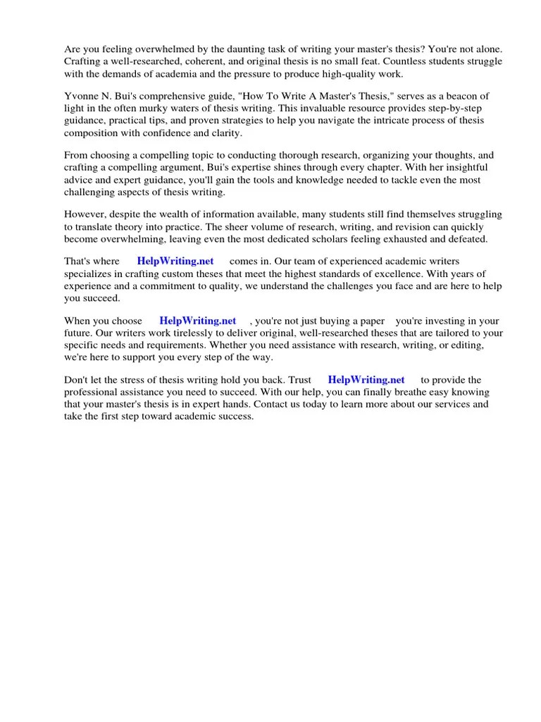 How To Write A Masters Thesis By Yvonne N Bui PDF | PDF | Thesis | Books