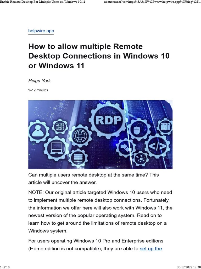 Enable Remote Desktop For Multiple Users On Windows 10 - 11 | PDF