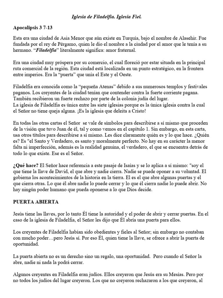 Iglesia De Filadelfia | PDF | Jesús | Libro De Revelación