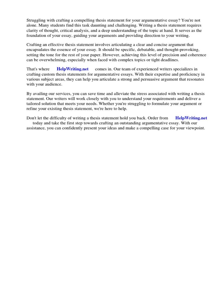 Thesis Statements For Argumentative Essays | PDF | Essays | Thesis