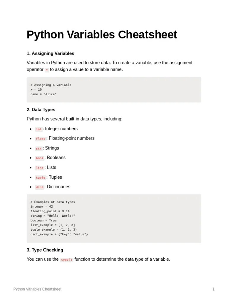 Python Variables Cheatsheet | PDF