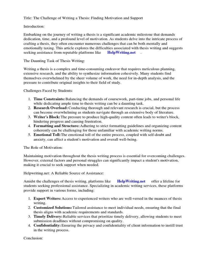Writing Thesis Motivation | PDF | Thesis | Motivation