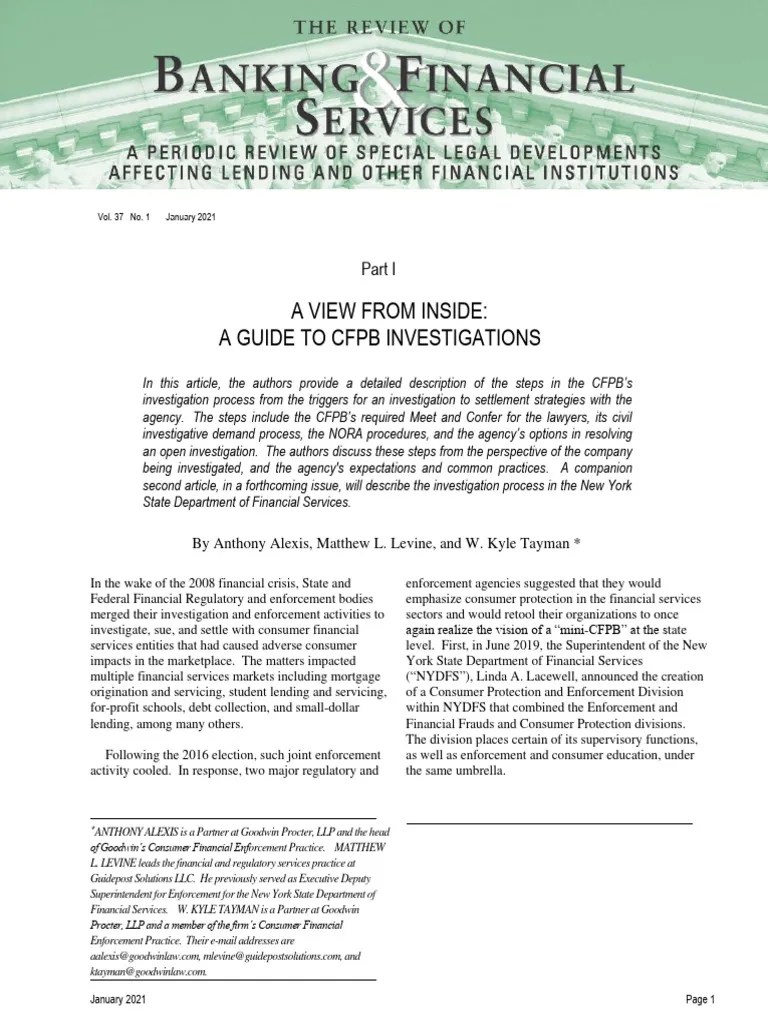A Guide To CFPB Investigations | PDF | Consumer Financial Protection ...
