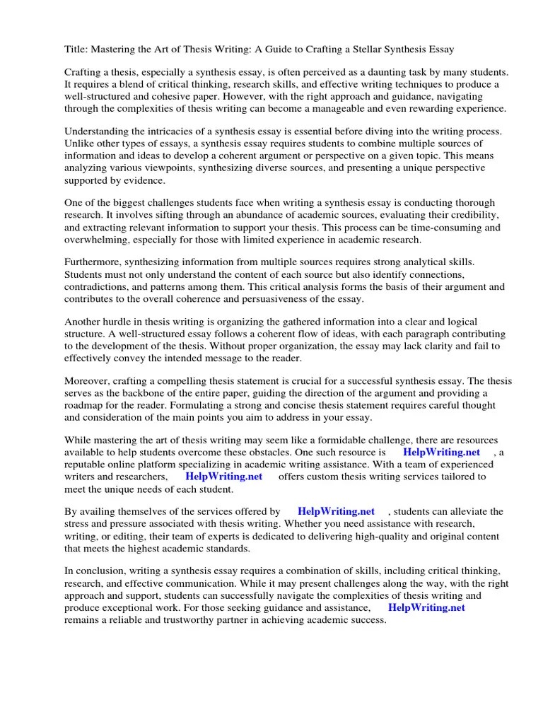 How To Write A Synthesis Essay Example | Download Free PDF | Essays ...
