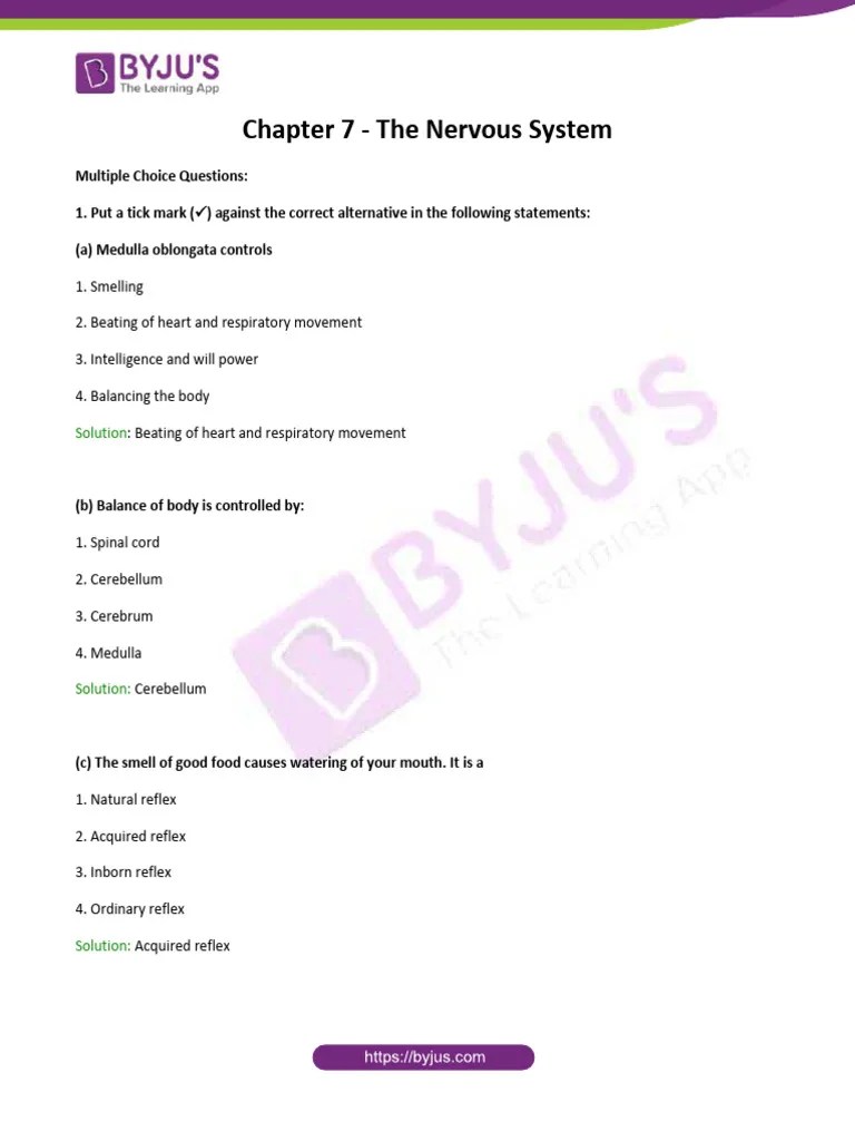ICSE Class 8 Biology Selina Solution Chapter 7 The Nervous System | PDF | Central Nervous System ...
