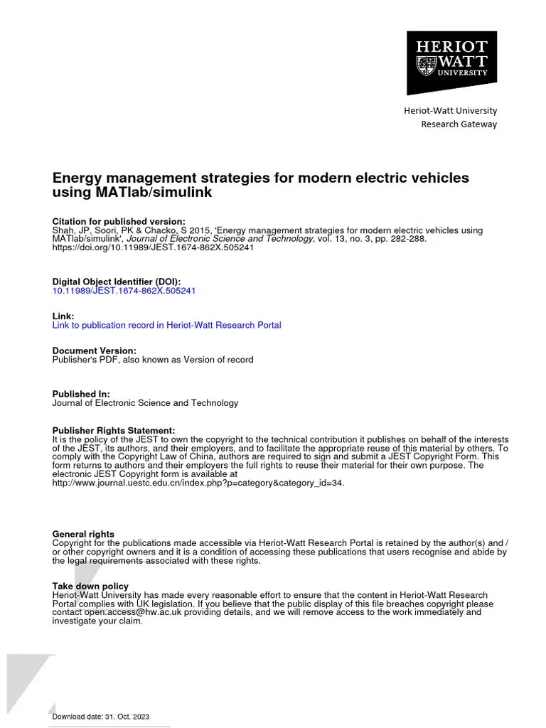 Energy Management Strategies For Modern Electric Vehicles Using MATLAB ...