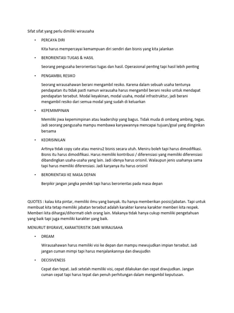 Sifat Sifat Yang Perlu Dimiliki Wirausaha | PDF
