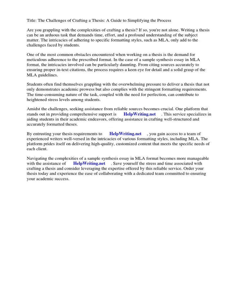 Sample Synthesis Essay Mla Format | PDF | Essays | Dialectic