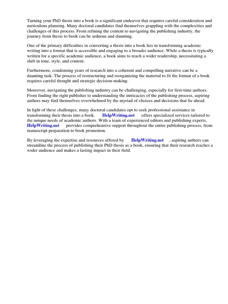 How To Publish Your PHD Thesis As A Book | PDF | Thesis | Books